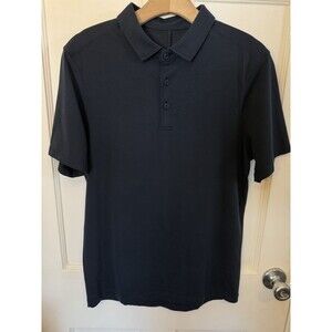 Lululemon Short Sleeve Polo Shirt Mens M Navy Blue Stretch Soft Work Comfort